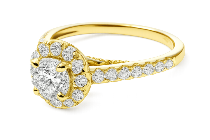 18krt geelgouden ring met diamant 1-0.50ct DVVS & 36-0.41ct GSI