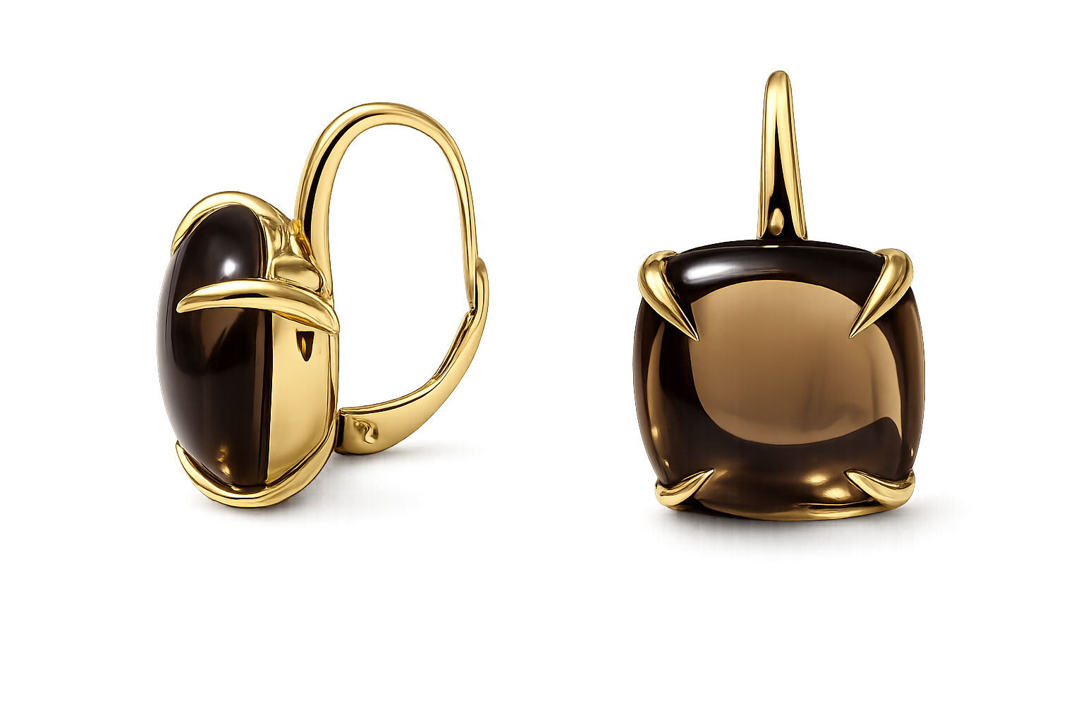 14krt geelgouden oorhangers met rookkwarts | 11x11mm