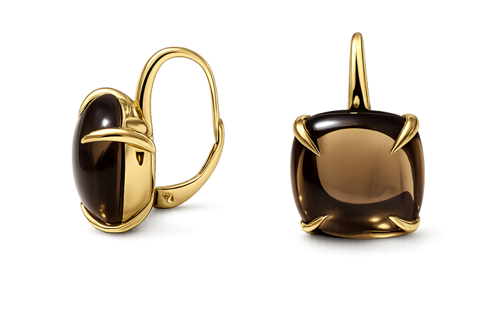 14krt geelgouden oorhangers met rookkwarts | 11x11mm