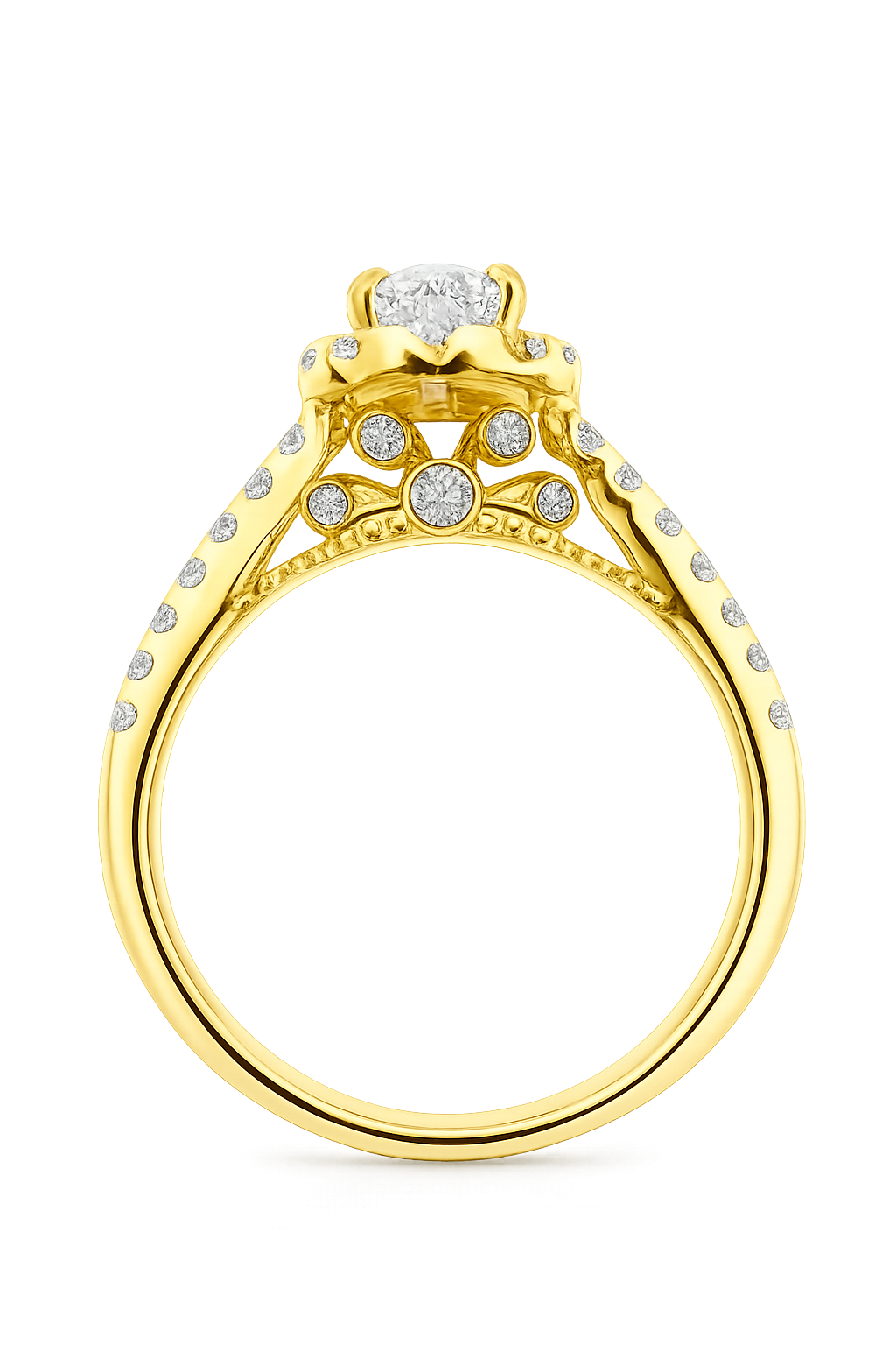 18krt geelgouden ring met diamant 1-0.50ct DVVS & 36-0.41ct GSI