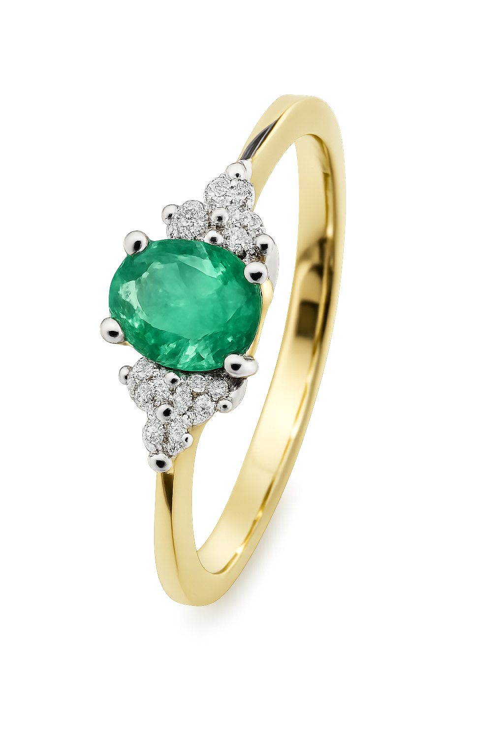 14krt bicolor gouden ring met smaragd en diamant 6-0.06ct HSI | 5x4mm