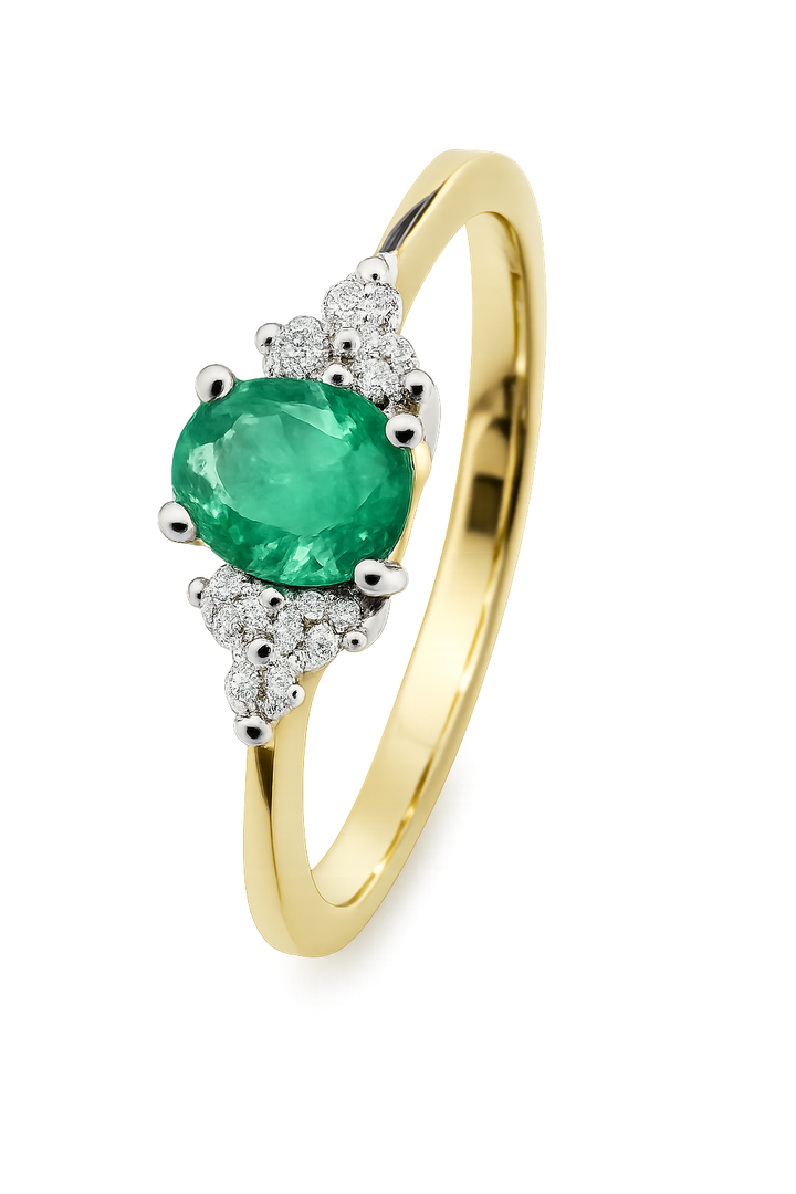 14krt bicolor gouden ring met smaragd en diamant 6-0.06ct HSI | 5x4mm