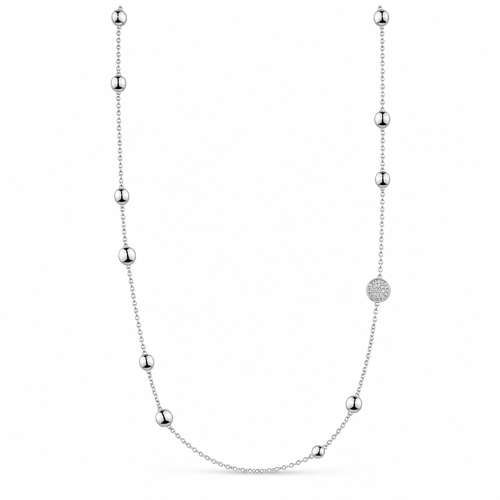 Zilveren collier bol met zirkonia | 80-85 cm