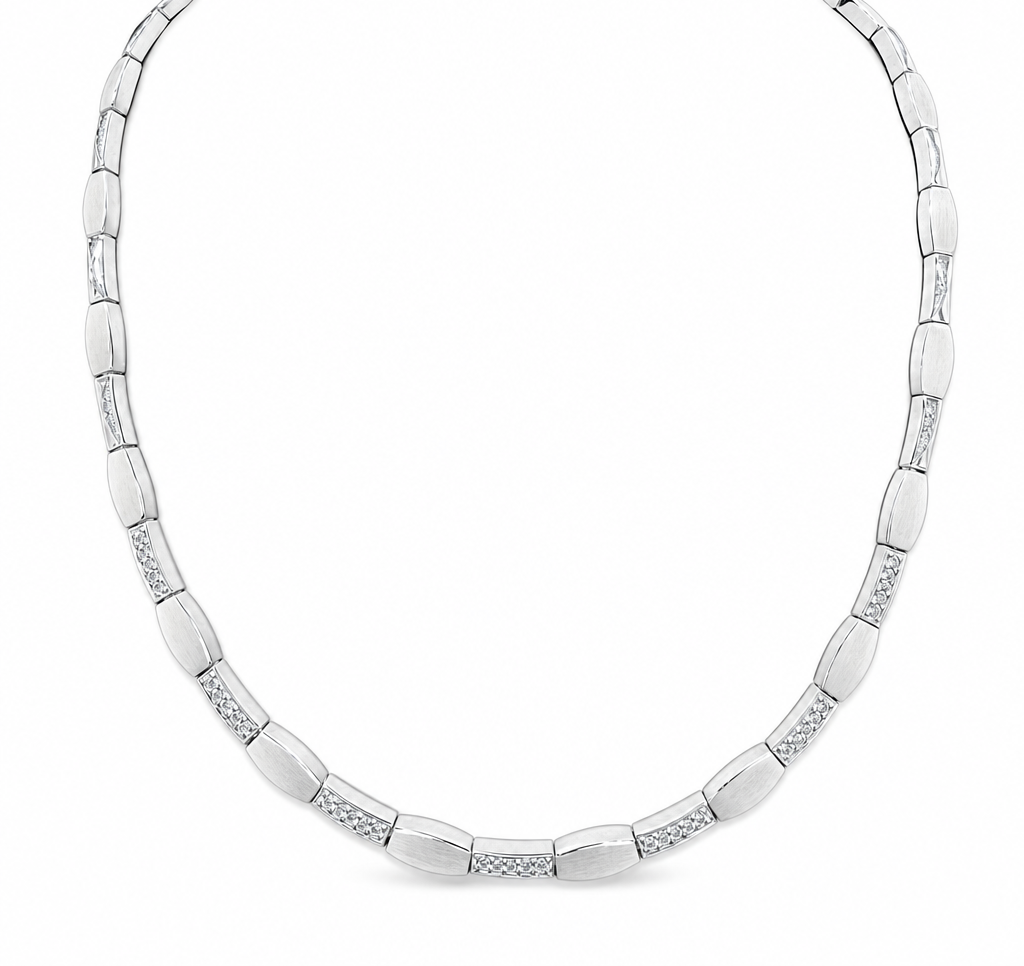 Zilveren collier poli/mat 4.5mm met zirkonia | 45cm