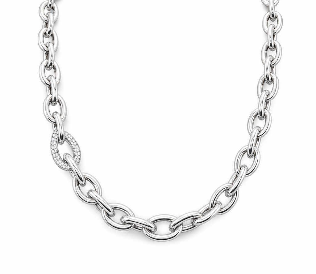 Zilveren collier met zirconia 10mm | 45cm