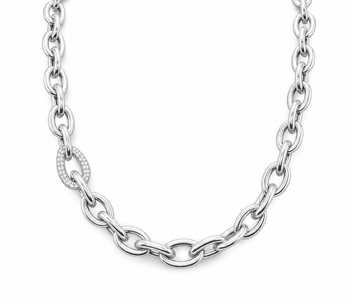Zilveren collier met zirconia 10mm | 45cm