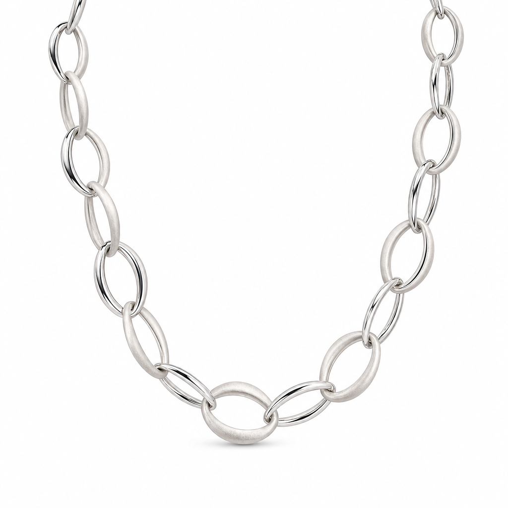 Zilveren collier met mat/poli 13mm | 43cm