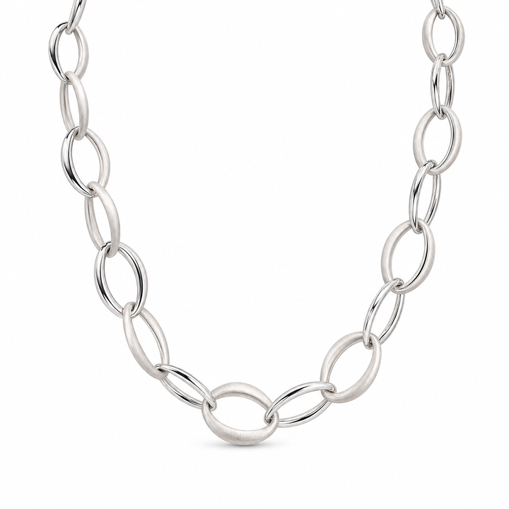 Zilveren collier met mat/poli 13mm | 43cm