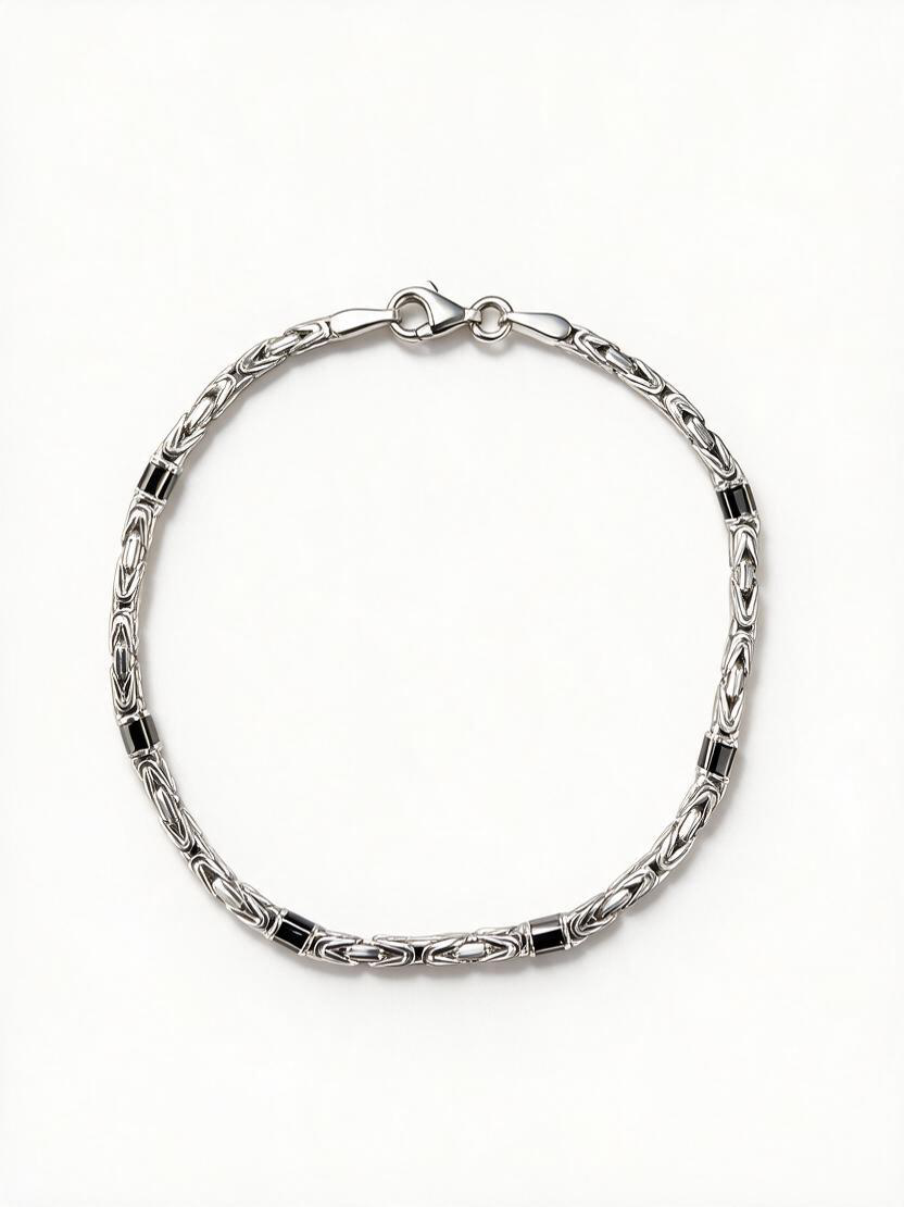 Zilveren armband koningsschakel 2.5mm met zwarte onyx | 20cm