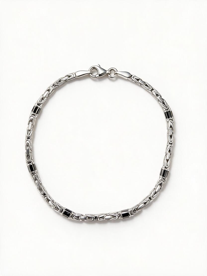 Zilveren armband koningsschakel 2.5mm met zwarte onyx | 20cm