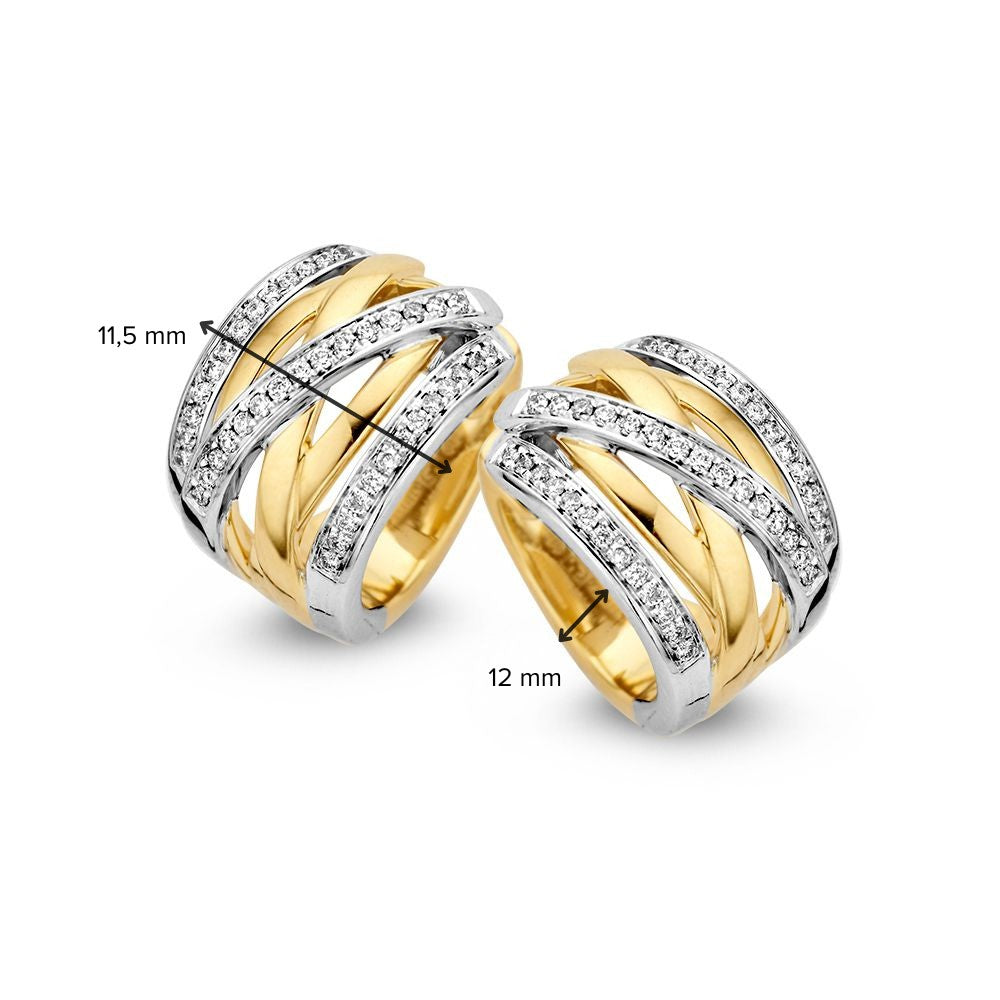 14krt bicolorgouden klapoorringen met briljant 0.36ct HSI | 12x11.5mm