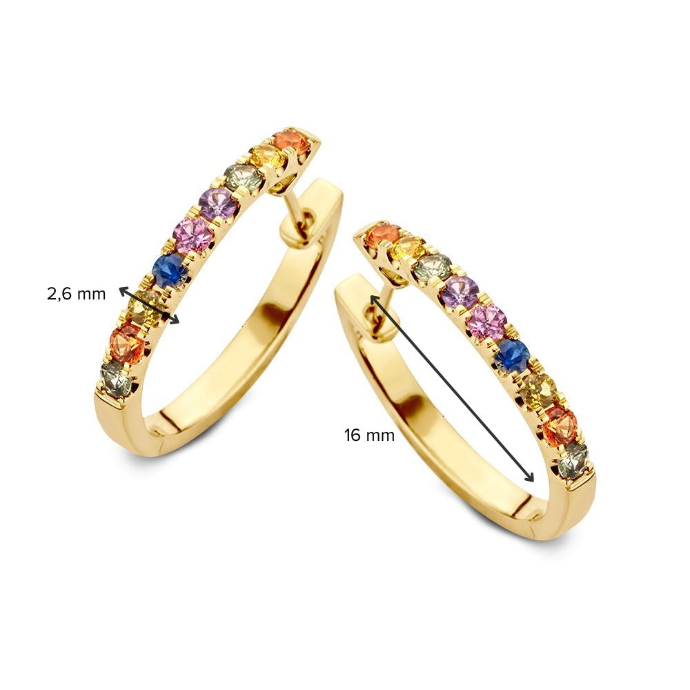 14krt geelgouden creolen met regenboog saffier 1.18crt