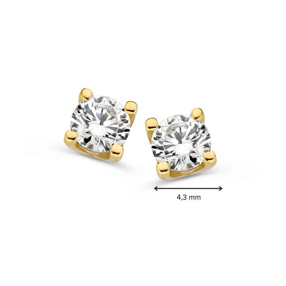 14krt geelgouden oorstekers zirkonia | 4,3mm