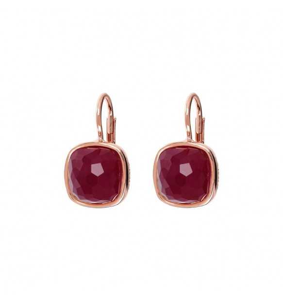 18krt roségouden oorhangers met rode chalcedoon 10x10mm