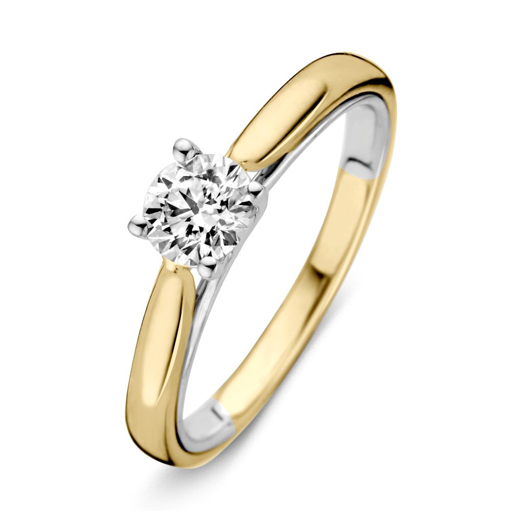 14krt bicolor gouden ring met 0.51ct LG diamant EVVS2 - Incl IGI certificaat