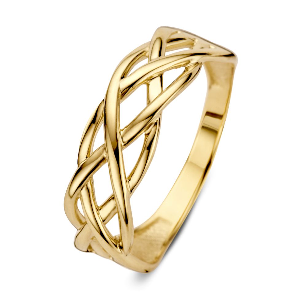 14krt geelgouden ring - gevlochten 7mm