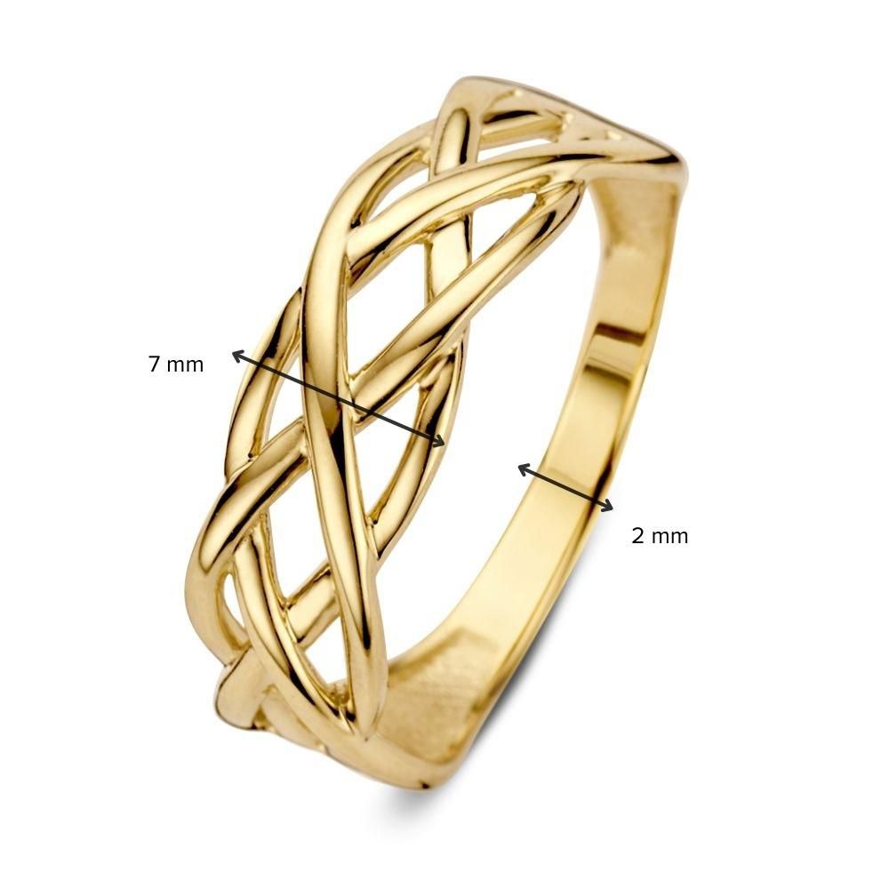 14krt geelgouden ring - gevlochten 7mm