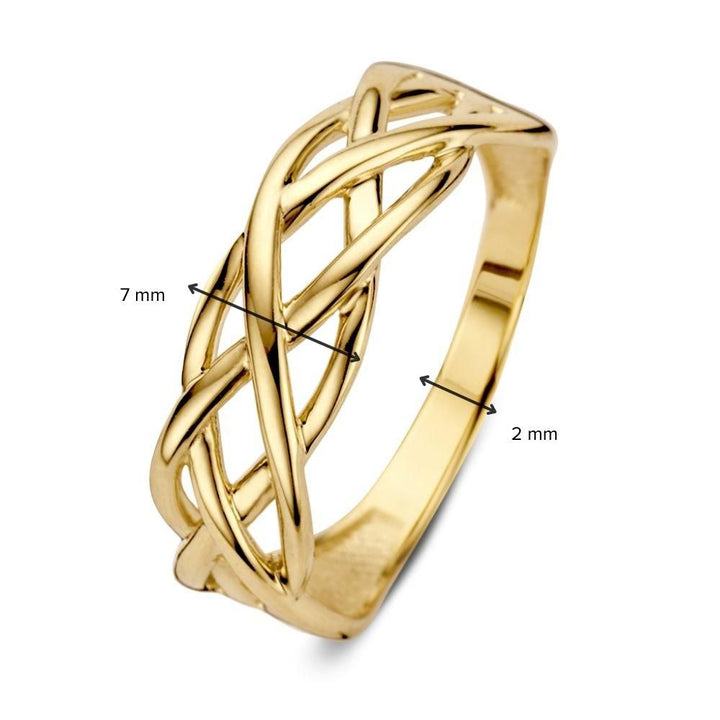 14krt geelgouden ring - gevlochten 7mm