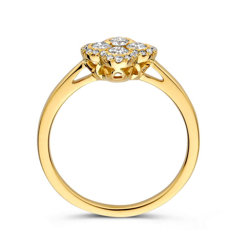 14krt Bicolor gouden ring met diamant 4-0.32/20-0.14 HSI + 1-0.05 Princess