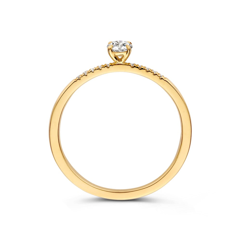 14krt geelgouden rijring met LG diamant | 1-0.20ct & 10-0.06ct HSI