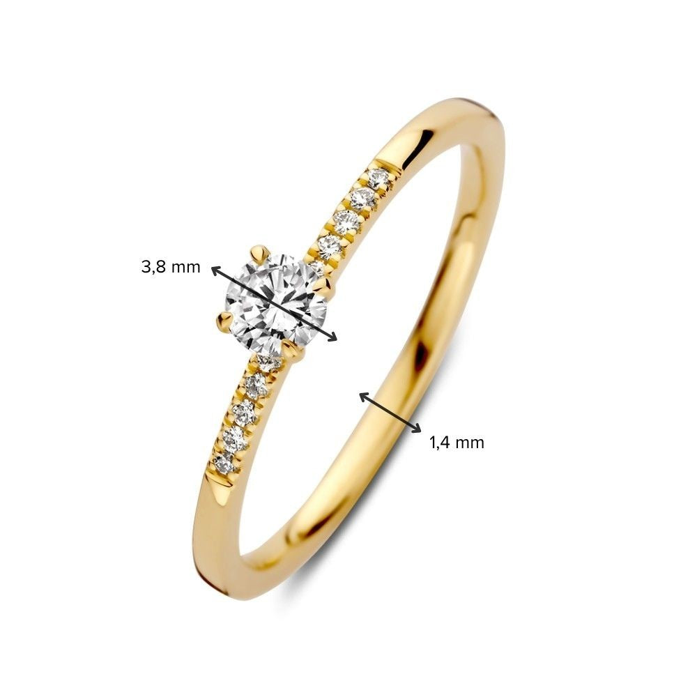14krt geelgouden rijring met LG diamant | 1-0.20ct & 10-0.06ct HSI