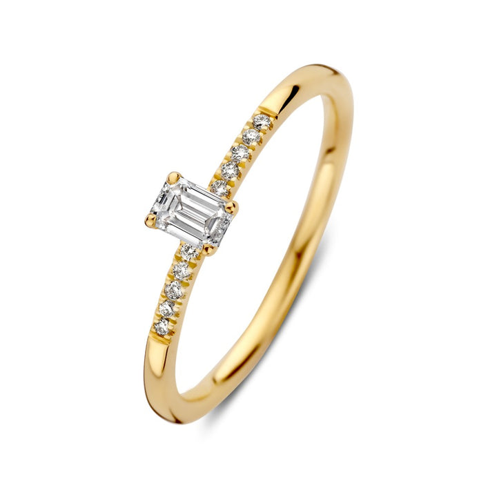 14krt geelgouden ring met LG diamant | Emerald 0.22ct | 10.0.05ct Briljant HSI