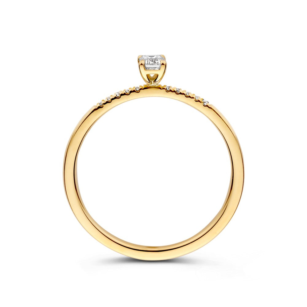 14krt geelgouden ring met LG diamant | Emerald 0.22ct | 10.0.05ct Briljant HSI