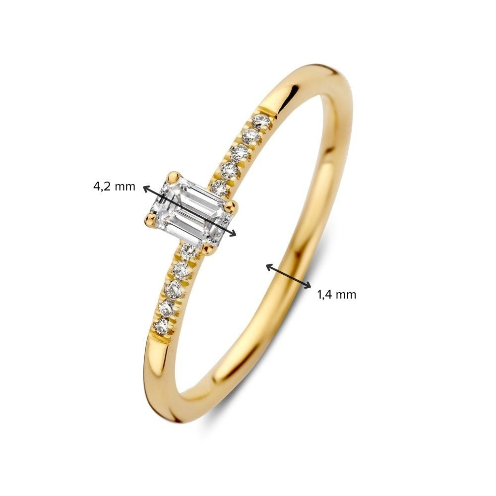 14krt geelgouden ring met LG diamant | Emerald 0.22ct | 10.0.05ct Briljant HSI
