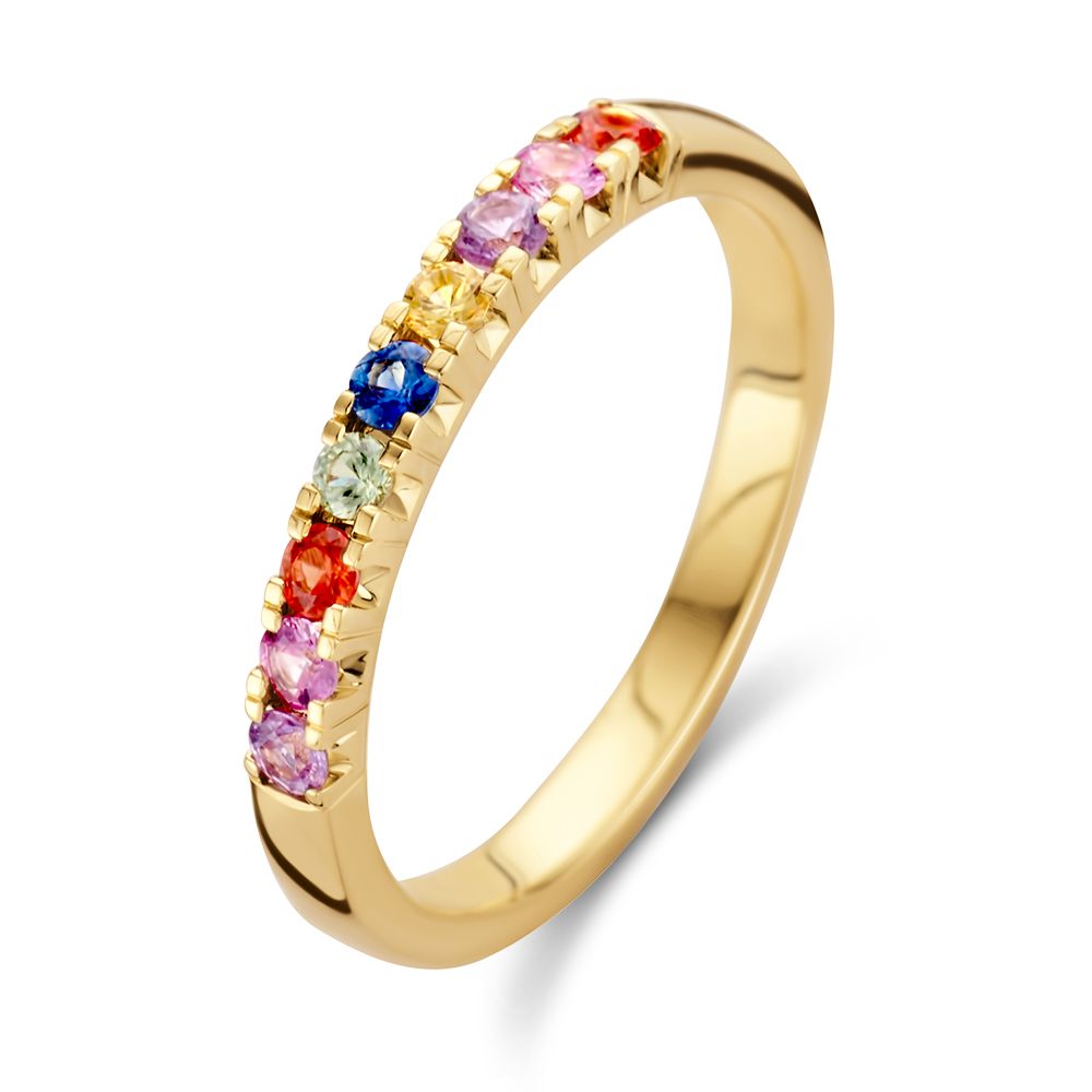 14krt geelgouden ring met regenboog saffier 0.45crt